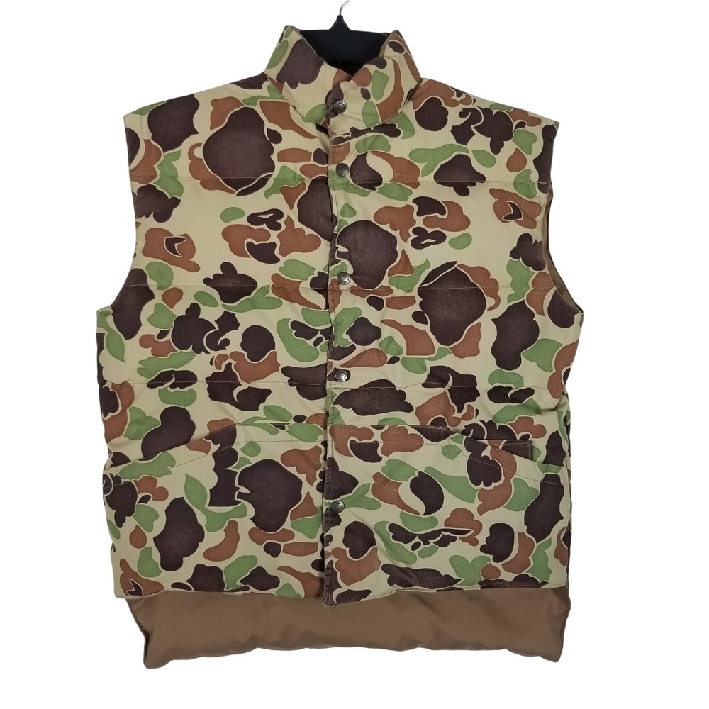 Cabela's Puffer Vest Men Large Brown Duck Hunter Camo Reversible Down Fill